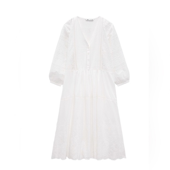 ZARA Embroided  White Beach Dress - Picture 1 of 8